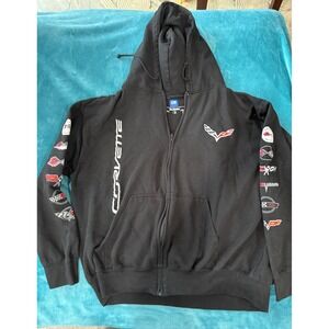 JH Design GM Chevrolet Corvette Black Full Zip Hoodie Multi Logo Mens XL